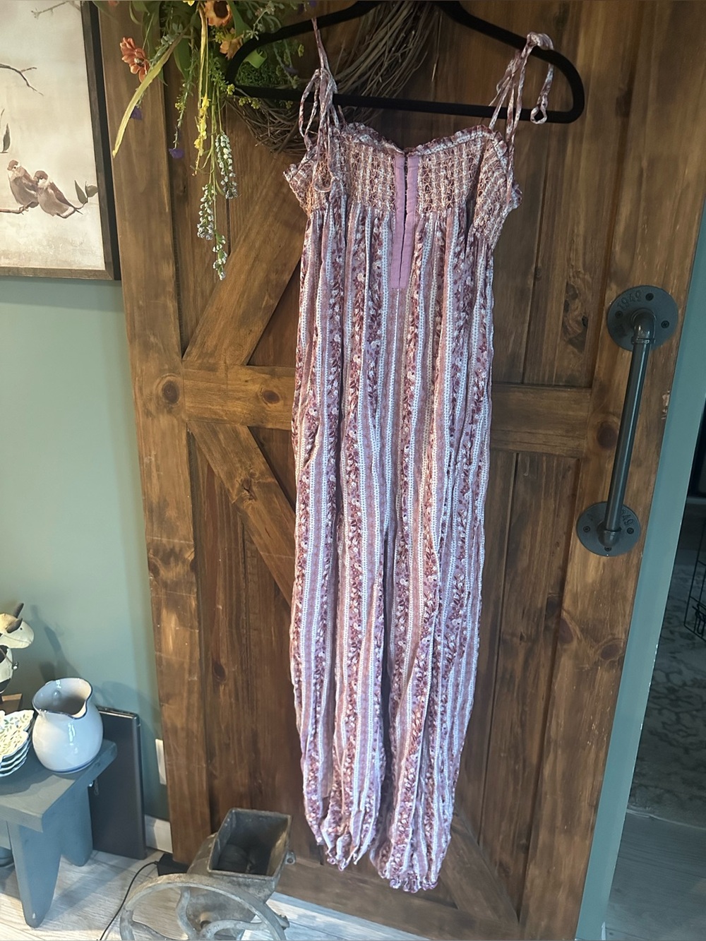 Free people Boho Striped Smocked Jumpsuit - Dusty Rose Mix small